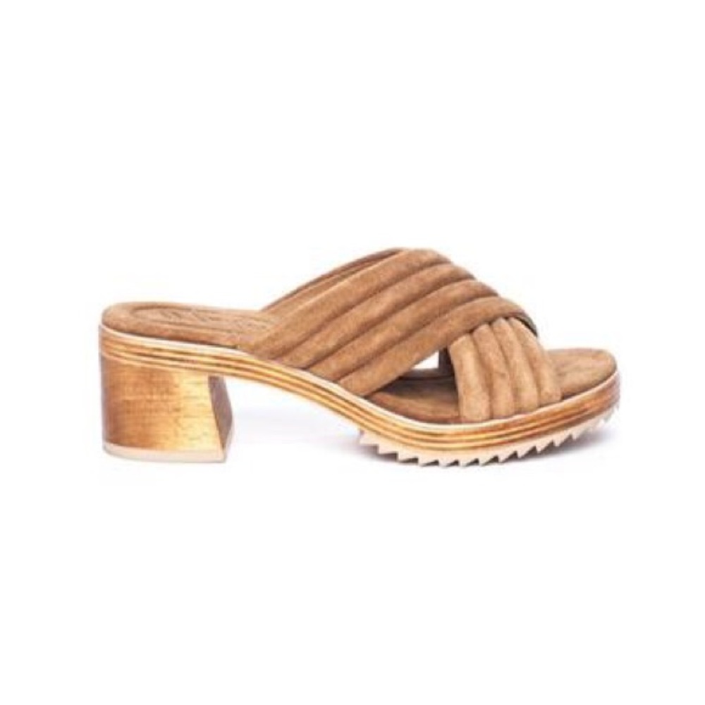 NIB Boho Crisscross Cognac Wooden Mule Clog - Picture 7 of 8